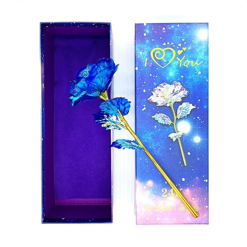 LED Enchanted Galaxy Rose Eternal 24K Gold Foil Flower with Fairy String Lights In Dome for Christmas Valentine's Day Gift