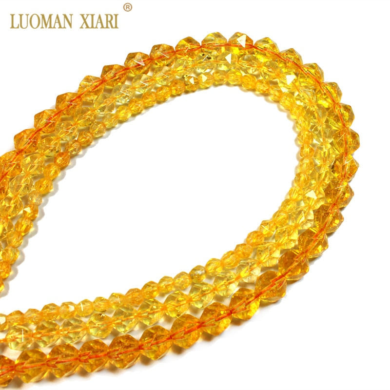 100% Natural Faceted Citrines Beads Yellow Crystal Round Stone Beads For Jewelry Making DIY Bracelet 6/8/10 mm