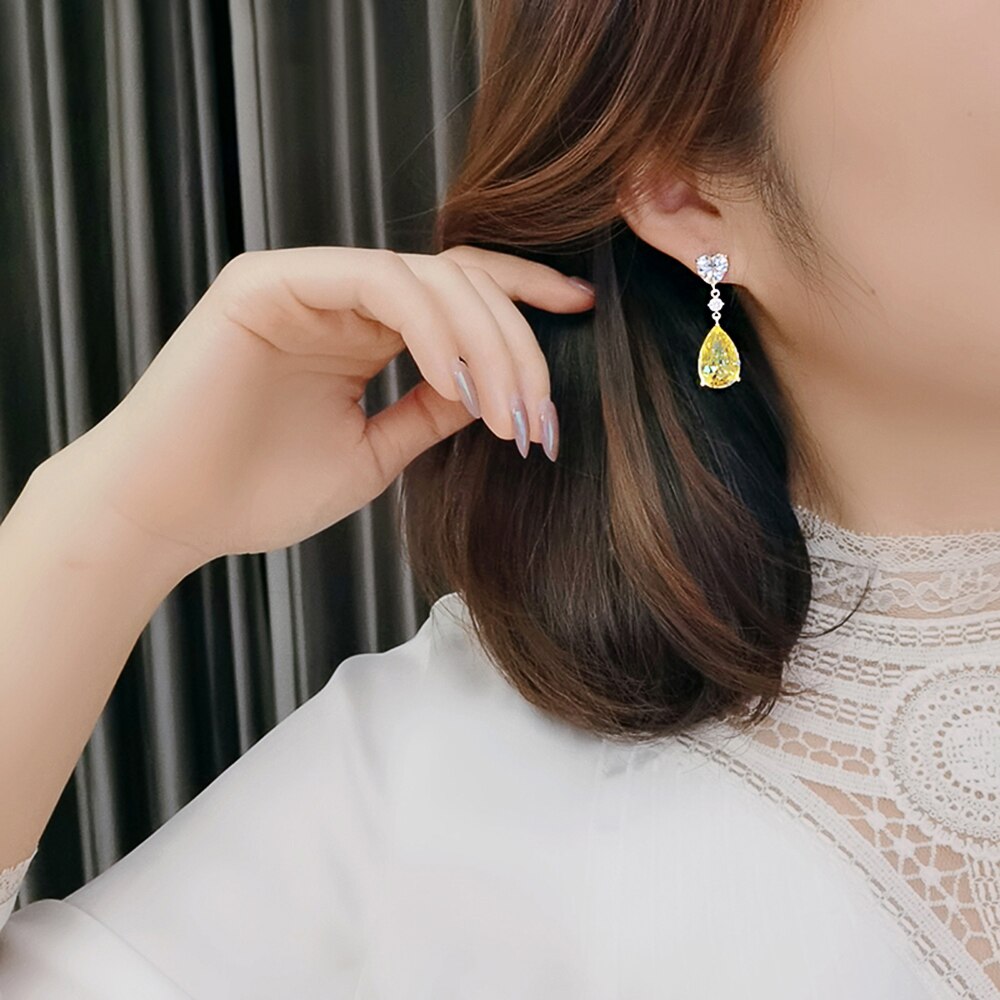Edel Schmuck, CAOSHI Delicate Young Lady Drop Earrings with Bright Yellow Crystal Fashion Female Wedding Accessories Exquisite Jewelry Gift