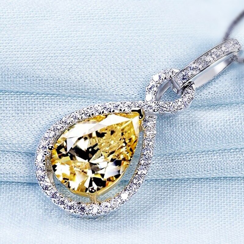 Edel Schmuck, CAOSHI Exquisite Yellow Cubic Zirconia Pendant Necklaces for Women Elegant Engagement Party Lady Luxury Jewelry Accessories