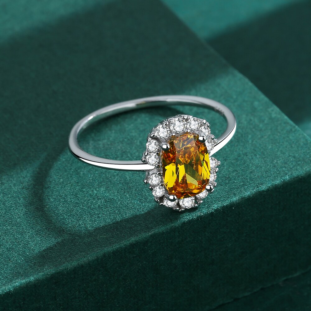 NEW Edel Schmuck Exquisite Citrine Ring For Women Yellow Gold Real S925 Silver Crystal Diamond, Gift Jewelry