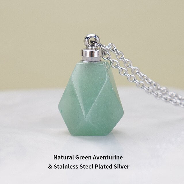 Schutz Amulett ⭐⭐⭐⭐⭐ JD Natural Stone Quartz Perfume Bottle Pendants Faceted Rainbow Jasper Pink Quartz Amethyst Charm Necklace