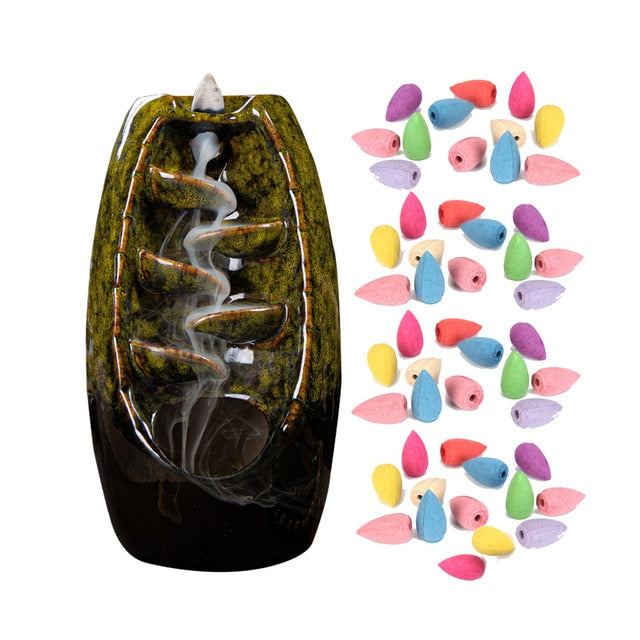 Backflow Incense Ceramic Burner Fragrance Holder Aromatherapy Furnace Home Decor Backflow Waterfall Smoke Incense Burner