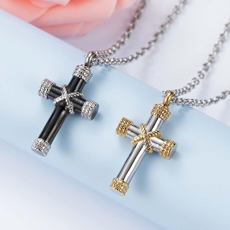 High Quality Metal Funeral Cremation Cross Pendant Urn Necklace for Ashes Memorial Jewelry
