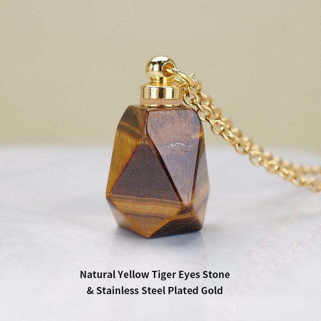 Schutz Amulett ⭐⭐⭐⭐⭐ JD Natural Stone Quartz Perfume Bottle Pendants Faceted Rainbow Jasper Pink Quartz Amethyst Charm Necklace