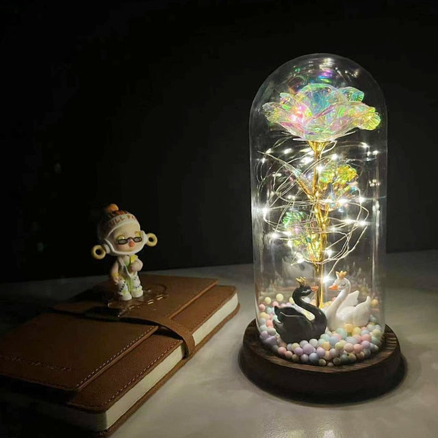 LED Enchanted Galaxy Rose Eternal 24K Gold Foil Flower with Fairy String Lights In Dome for Christmas Valentine's Day Gift