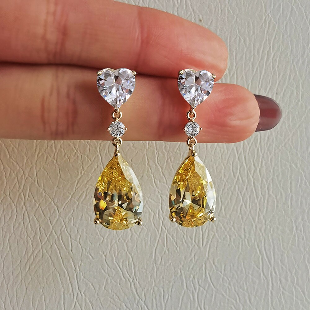 Edel Schmuck, CAOSHI Delicate Young Lady Drop Earrings with Bright Yellow Crystal Fashion Female Wedding Accessories Exquisite Jewelry Gift