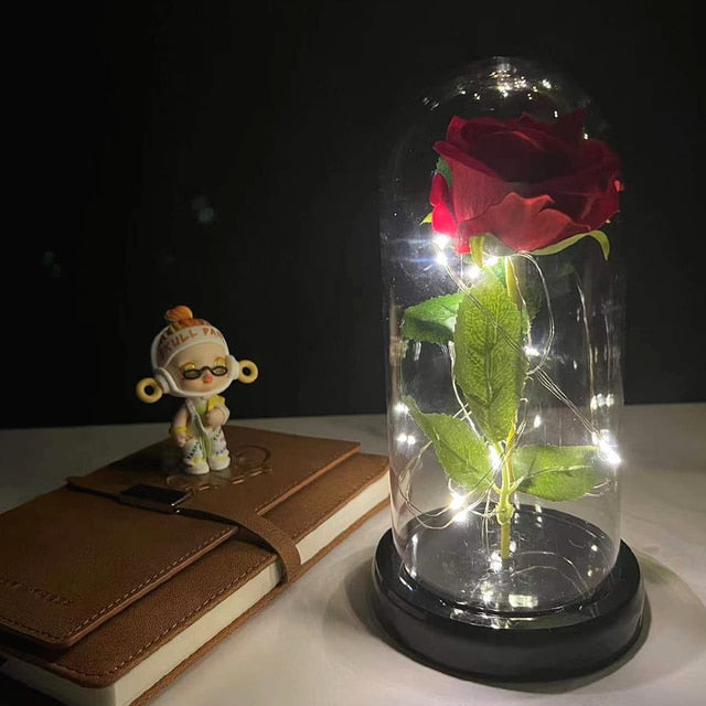 LED Enchanted Galaxy Rose Eternal 24K Gold Foil Flower with Fairy String Lights In Dome for Christmas Valentine's Day Gift