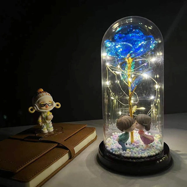 LED Enchanted Galaxy Rose Eternal 24K Gold Foil Flower with Fairy String Lights In Dome for Christmas Valentine's Day Gift