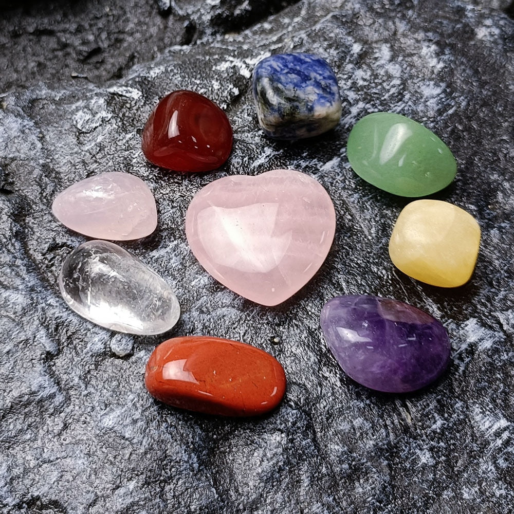 Gift accsessoires 11pcs/Set with Gift Box Natural Healing Crystal Stone Chakras Bracelet Quartz Mineral Ornaments Crafts Pendant Necklaces