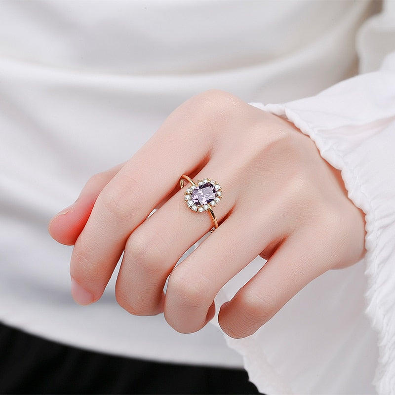 NEW Exquisite Amethyst Gold Ring For Women S925 Silver Diamond Crystal Zircon Jewelry