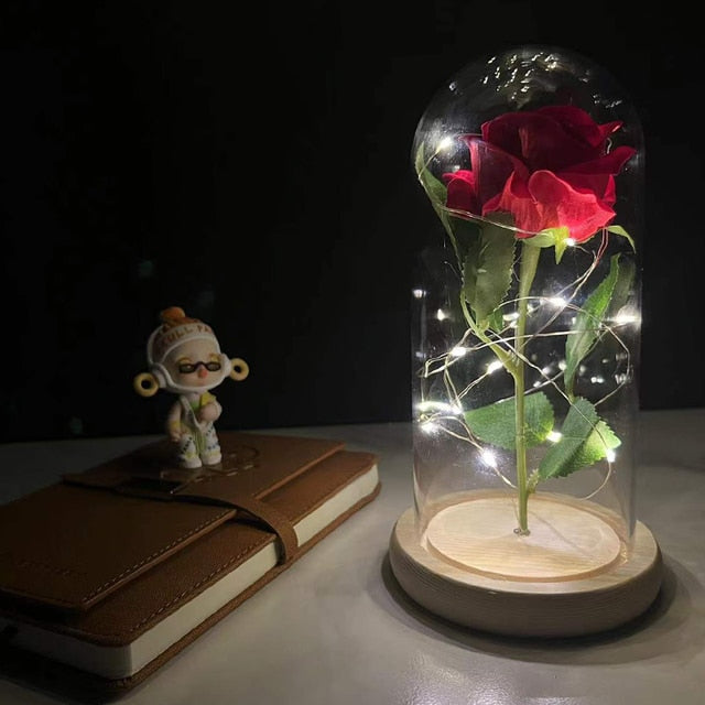 LED Enchanted Galaxy Rose Eternal 24K Gold Foil Flower with Fairy String Lights In Dome for Christmas Valentine's Day Gift