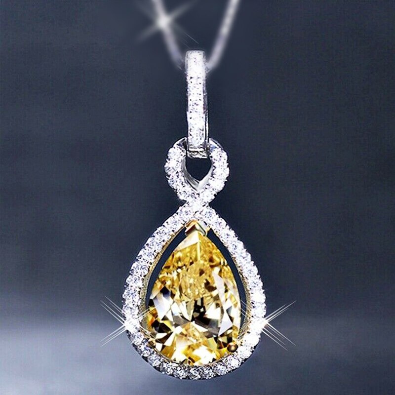 Edel Schmuck, CAOSHI Exquisite Yellow Cubic Zirconia Pendant Necklaces for Women Elegant Engagement Party Lady Luxury Jewelry Accessories