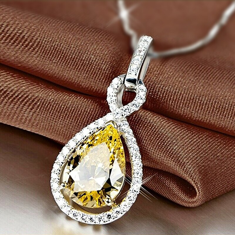 Edel Schmuck, CAOSHI Exquisite Yellow Cubic Zirconia Pendant Necklaces for Women Elegant Engagement Party Lady Luxury Jewelry Accessories
