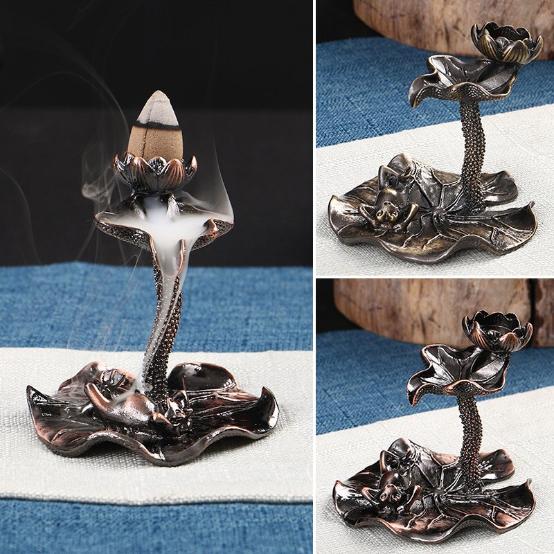 Lotus Leaf Backflow Stick Incense Burner Teahouse Burner Censer Ceramic Home Buddhist Hall Office Incense Decor Desktop Ornament