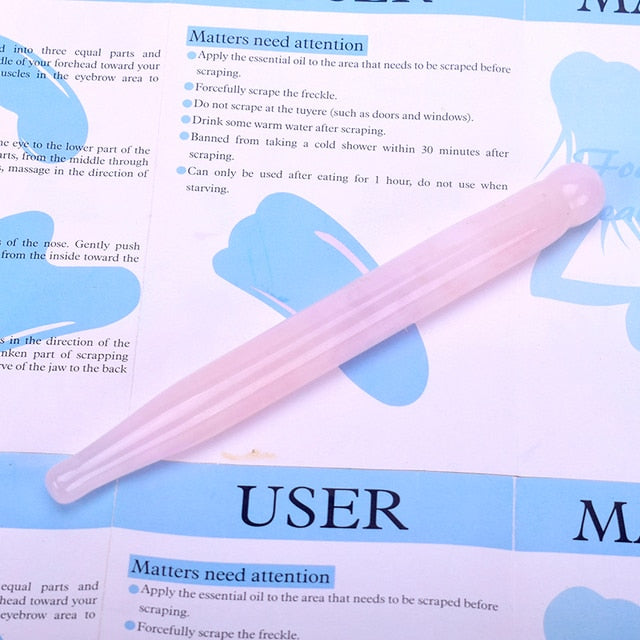 Massage Stick Acupoint Probe Jade Tool From Rose Quartz for Face Eye Shadow Body Pressing Energy Stone Needle