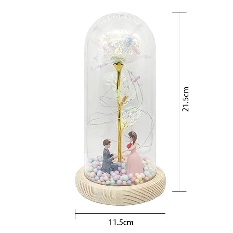 LED Enchanted Galaxy Rose Eternal 24K Gold Foil Flower with Fairy String Lights In Dome for Christmas Valentine's Day Gift