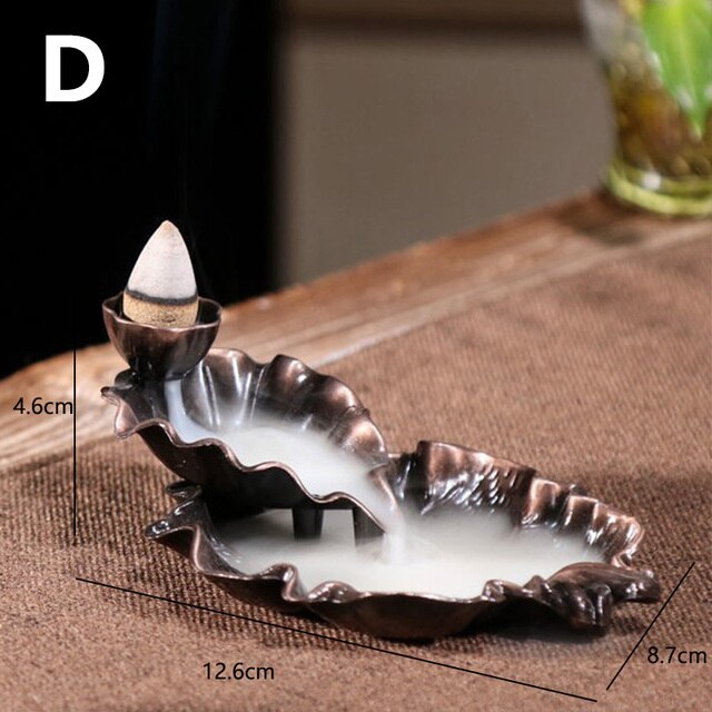 Lotus Leaf Backflow Stick Incense Burner Teahouse Burner Censer Ceramic Home Buddhist Hall Office Incense Decor Desktop Ornament