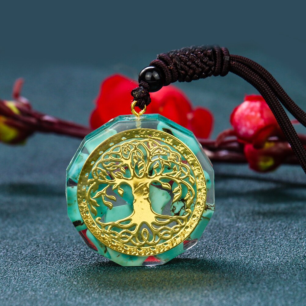 Orgone Tree of Life Necklace Energy Stone Orgonite Pendant Synthetic Kallaite Reiki Healing Chakra Meditation Woman Jewelry Gift