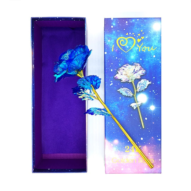 LED Enchanted Galaxy Rose Eternal 24K Gold Foil Flower with Fairy String Lights In Dome for Christmas Valentine's Day Gift