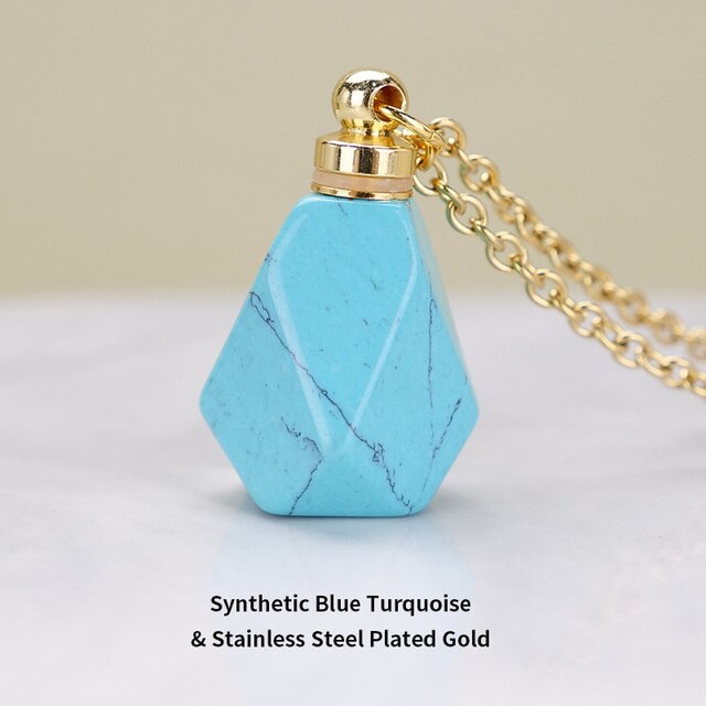 Schutz Amulett ⭐⭐⭐⭐⭐ JD Natural Stone Quartz Perfume Bottle Pendants Faceted Rainbow Jasper Pink Quartz Amethyst Charm Necklace