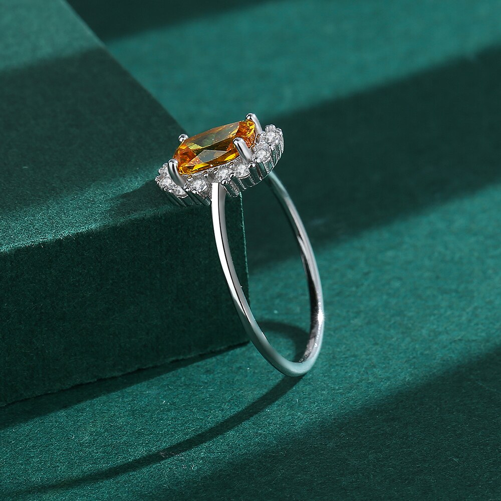 NEW Edel Schmuck Exquisite Citrine Ring For Women Yellow Gold Real S925 Silver Crystal Diamond, Gift Jewelry