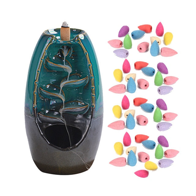 Backflow Incense Ceramic Burner Fragrance Holder Aromatherapy Furnace Home Decor Backflow Waterfall Smoke Incense Burner