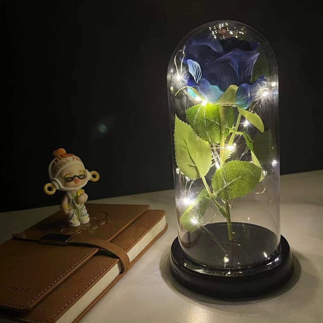 LED Enchanted Galaxy Rose Eternal 24K Gold Foil Flower with Fairy String Lights In Dome for Christmas Valentine's Day Gift