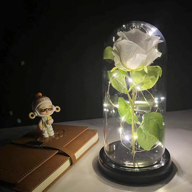 LED Enchanted Galaxy Rose Eternal 24K Gold Foil Flower with Fairy String Lights In Dome for Christmas Valentine's Day Gift