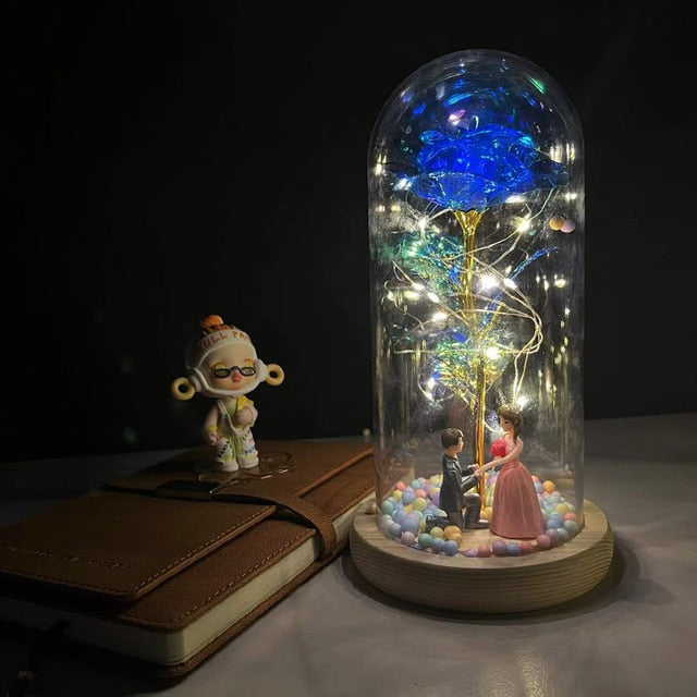 LED Enchanted Galaxy Rose Eternal 24K Gold Foil Flower with Fairy String Lights In Dome for Christmas Valentine's Day Gift
