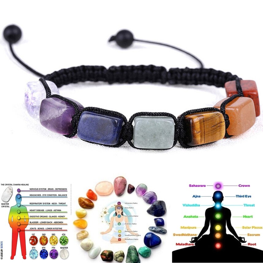 7 Chakra Stone Bracelets Reiki Natural Gemstone Bracelets for man, Women Girls Yoga Wrist Chain Braided Rope Bracelets