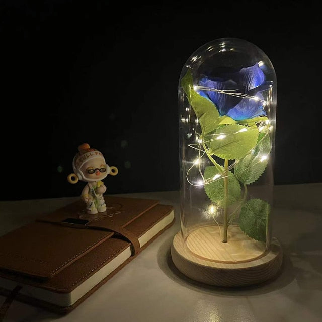 LED Enchanted Galaxy Rose Eternal 24K Gold Foil Flower with Fairy String Lights In Dome for Christmas Valentine's Day Gift