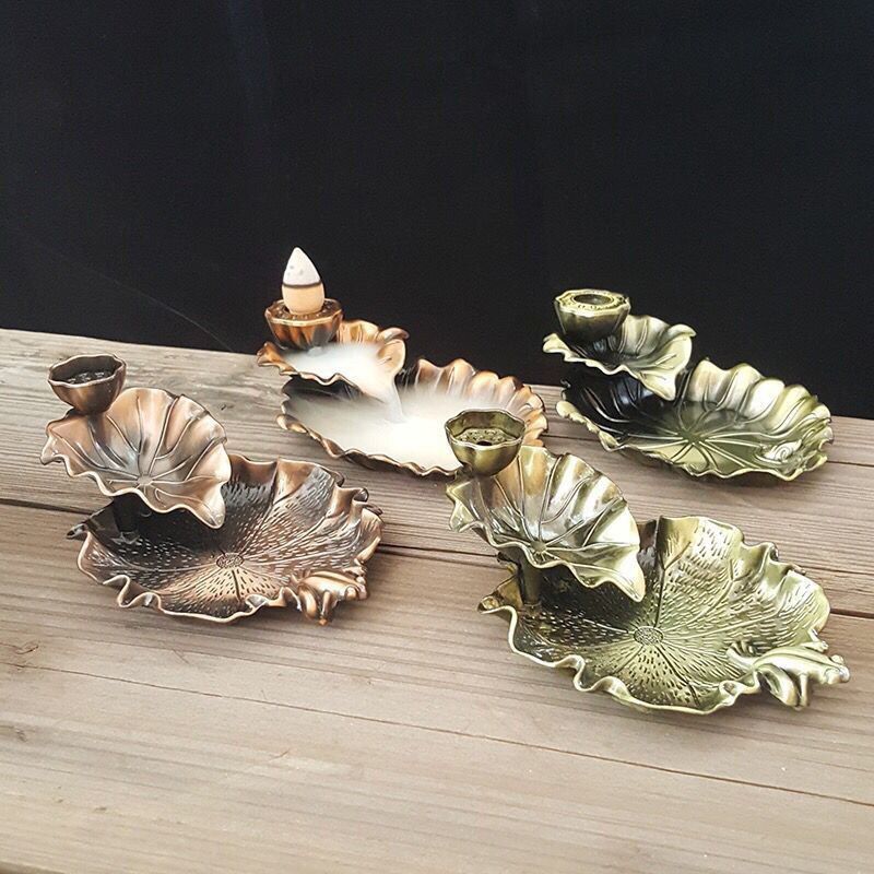 Lotus Leaf Backflow Stick Incense Burner Teahouse Burner Censer Ceramic Home Buddhist Hall Office Incense Decor Desktop Ornament