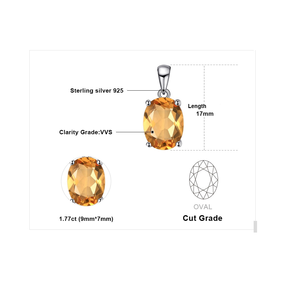 Edel Schmuck, JewelryPalace Oval Yellow Genuine Natural Citrine 925 Sterling Silver Pendant Necklace Gemstone Necklace for Women No Chain, equivalent
