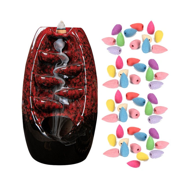 Backflow Incense Ceramic Burner Fragrance Holder Aromatherapy Furnace Home Decor Backflow Waterfall Smoke Incense Burner