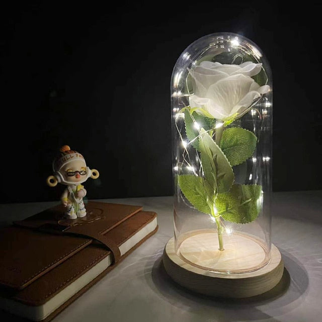 LED Enchanted Galaxy Rose Eternal 24K Gold Foil Flower with Fairy String Lights In Dome for Christmas Valentine's Day Gift