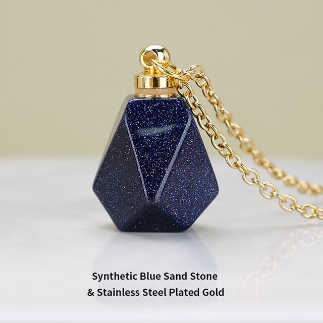 Schutz Amulett ⭐⭐⭐⭐⭐ JD Natural Stone Quartz Perfume Bottle Pendants Faceted Rainbow Jasper Pink Quartz Amethyst Charm Necklace