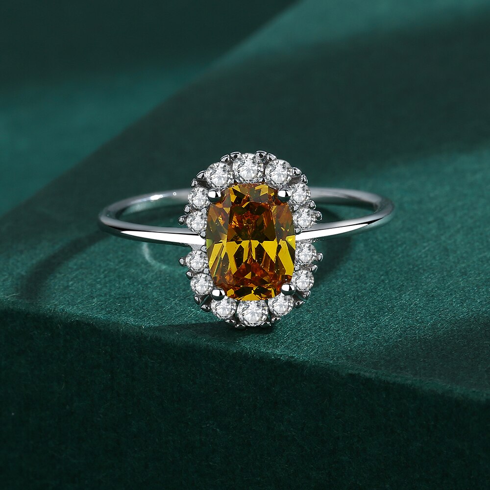 NEW Edel Schmuck Exquisite Citrine Ring For Women Yellow Gold Real S925 Silver Crystal Diamond, Gift Jewelry