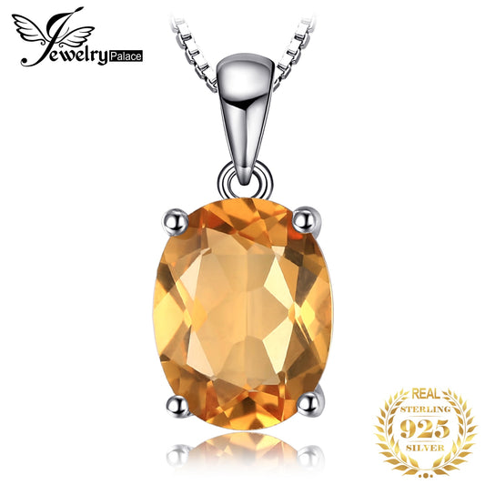 Edel Schmuck, JewelryPalace Oval Yellow Genuine Natural Citrine 925 Sterling Silver Pendant Necklace Gemstone Necklace for Women No Chain, equivalent