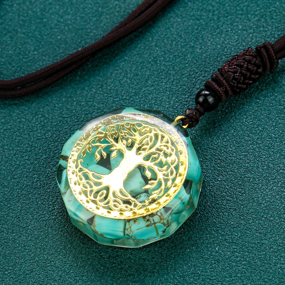 Orgone Tree of Life Necklace Energy Stone Orgonite Pendant Synthetic Kallaite Reiki Healing Chakra Meditation Woman Jewelry Gift