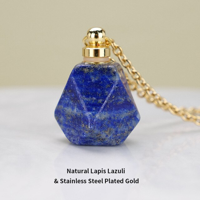 Schutz Amulett ⭐⭐⭐⭐⭐ JD Natural Stone Quartz Perfume Bottle Pendants Faceted Rainbow Jasper Pink Quartz Amethyst Charm Necklace