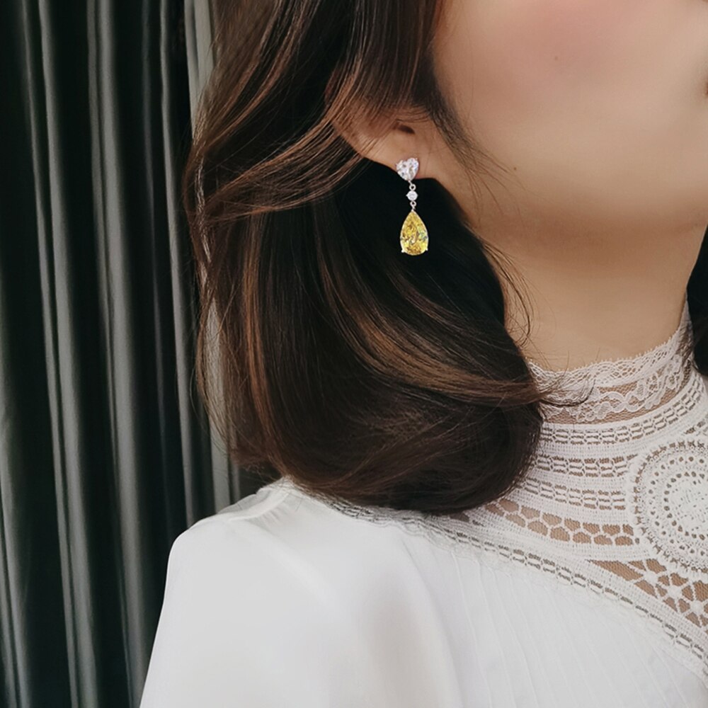 Edel Schmuck, CAOSHI Delicate Young Lady Drop Earrings with Bright Yellow Crystal Fashion Female Wedding Accessories Exquisite Jewelry Gift
