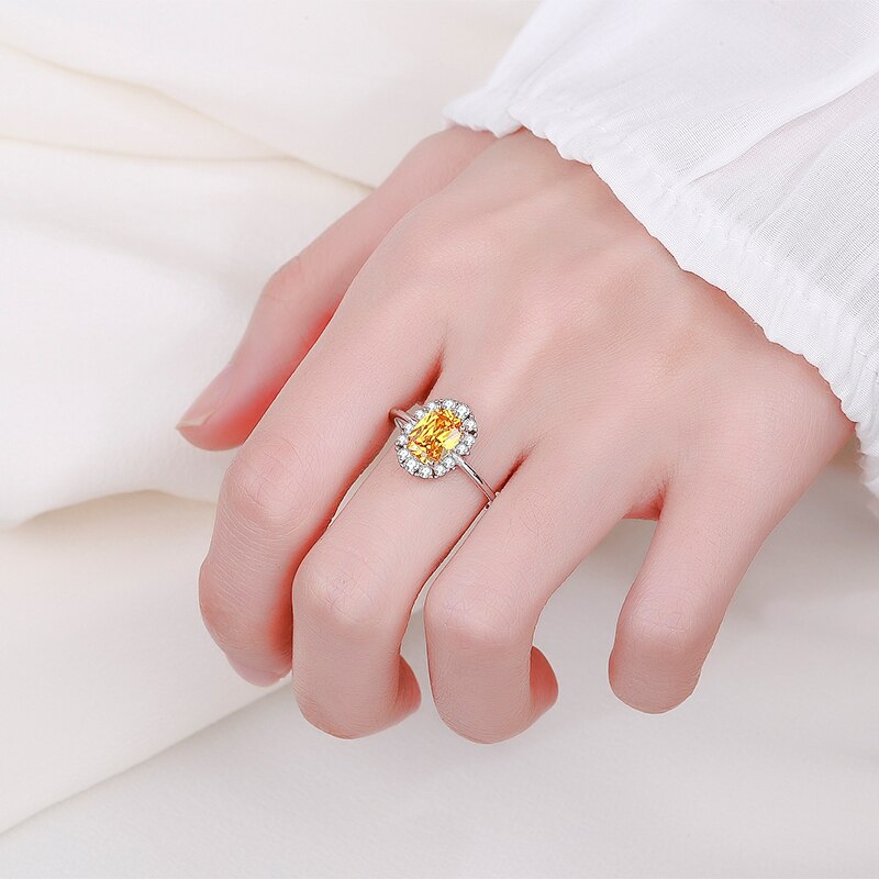 NEW Edel Schmuck Exquisite Citrine Ring For Women Yellow Gold Real S925 Silver Crystal Diamond, Gift Jewelry