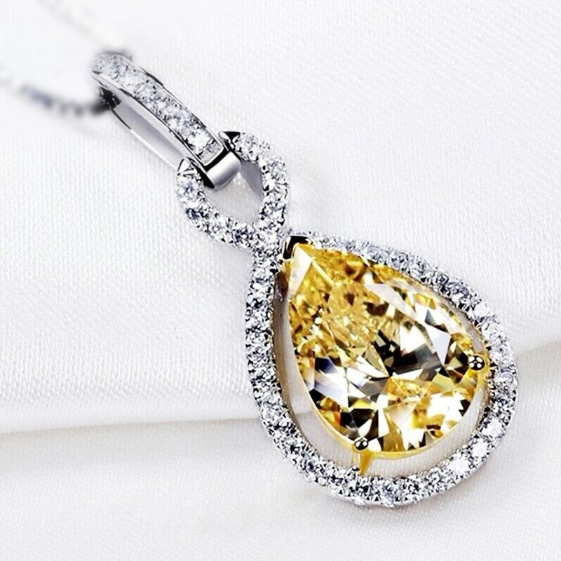 Edel Schmuck, CAOSHI Exquisite Yellow Cubic Zirconia Pendant Necklaces for Women Elegant Engagement Party Lady Luxury Jewelry Accessories