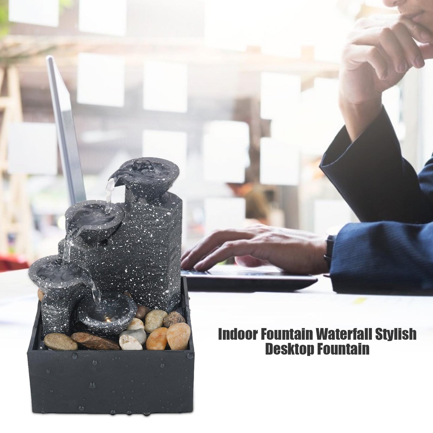 Tabletop Fountain Ornaments With LED Lights Rock Falls Indoor Waterfall Calming Relaxing Water Sound Small Desktop Fountains