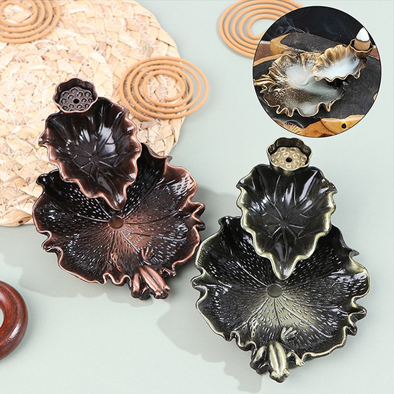 Lotus Leaf Backflow Stick Incense Burner Teahouse Burner Censer Ceramic Home Buddhist Hall Office Incense Decor Desktop Ornament