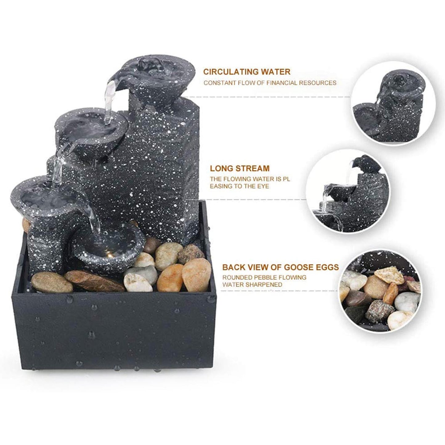 Tabletop Fountain Ornaments With LED Lights Rock Falls Indoor Waterfall Calming Relaxing Water Sound Small Desktop Fountains