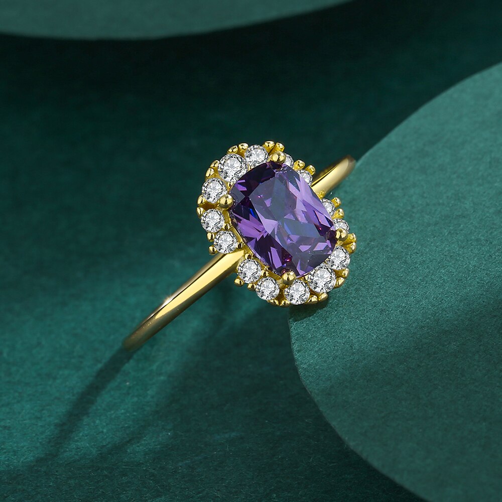 NEW Exquisite Amethyst Gold Ring For Women S925 Silver Diamond Crystal Zircon Jewelry