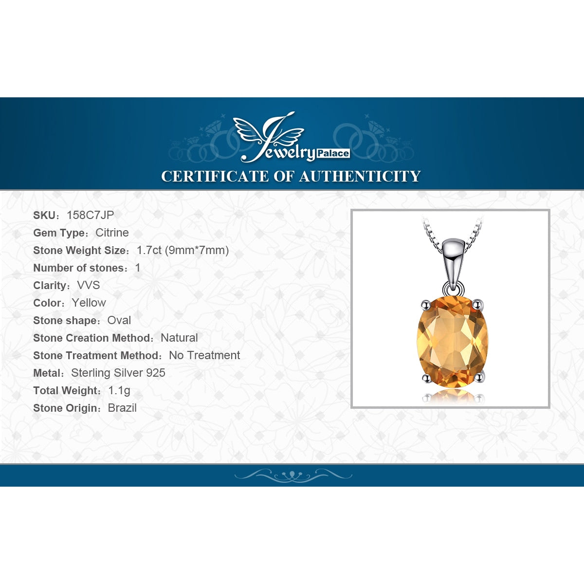 Edel Schmuck, JewelryPalace Oval Yellow Genuine Natural Citrine 925 Sterling Silver Pendant Necklace Gemstone Necklace for Women No Chain, equivalent