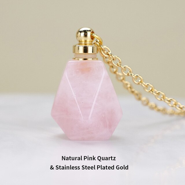 Schutz Amulett ⭐⭐⭐⭐⭐ JD Natural Stone Quartz Perfume Bottle Pendants Faceted Rainbow Jasper Pink Quartz Amethyst Charm Necklace